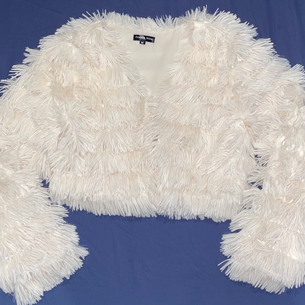 Ivory crop fringe jacket